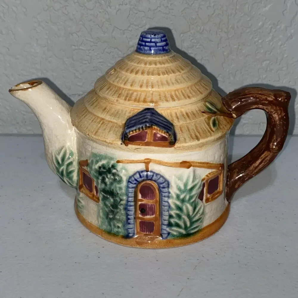VTG Made In Occupied Japan Tea Set‎ Teapot Sugar Creamer Cottage Hut 3 Piece